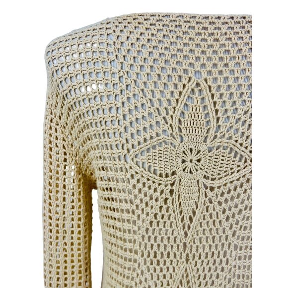 Vintage 90s Crochet Tie Front Cardigan: Boho Long Duster Sweater Coastal Grandma - Picture 13 of 16